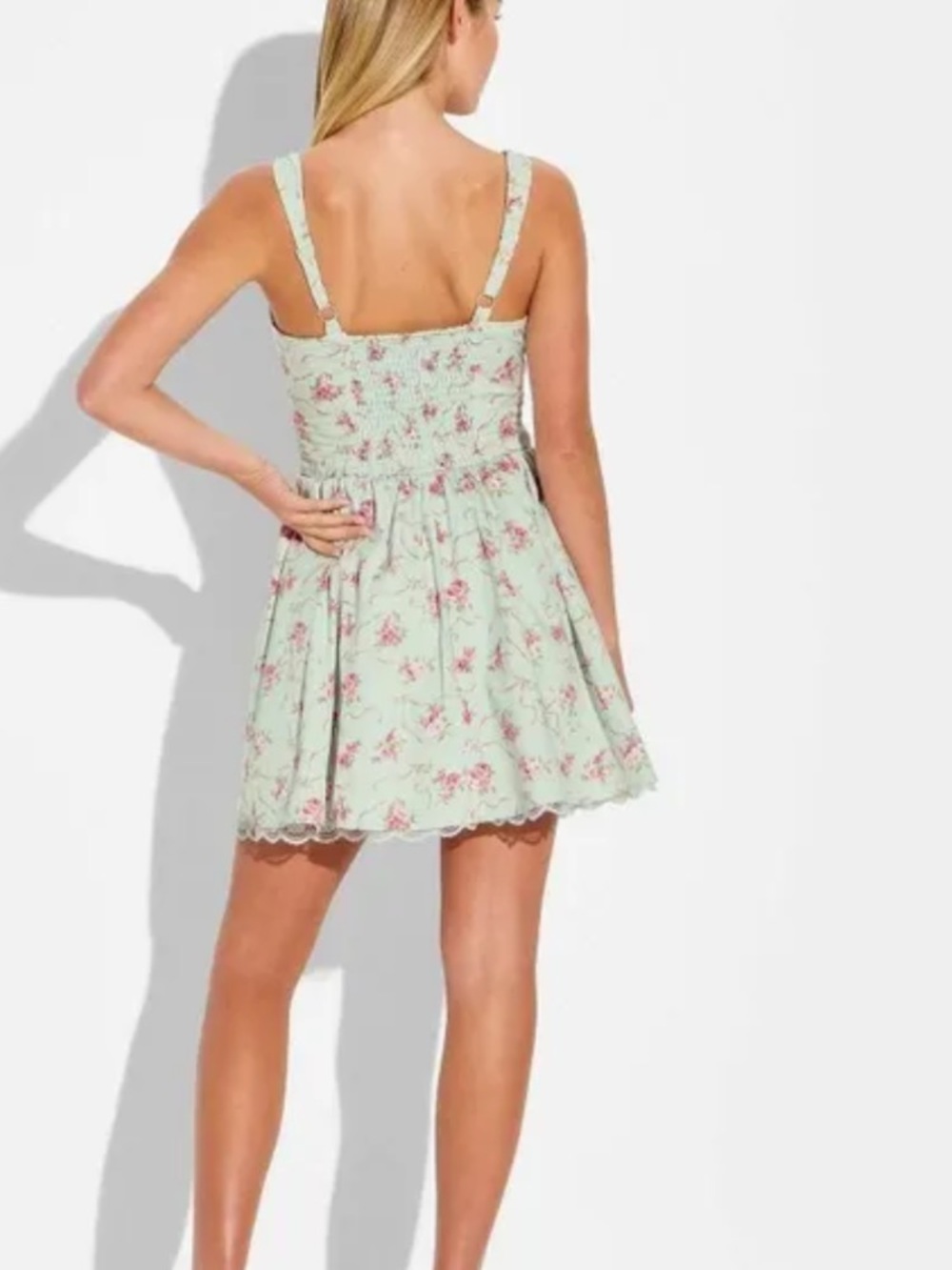 Target Mint Floral Smocked Mini Dress with Pink Blooms